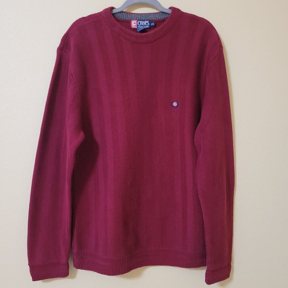 Chaps Ralph Lauren Burgundy Sweater L/G 100% Cotton Office Preppy Dadcore